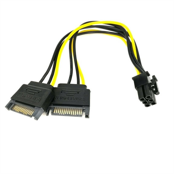 20cm Dual SATA 15Pin Male M to PCI-e 6 Pin Female F Video Card Power Cable