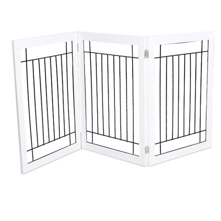 Internet’s Best Traditional Wire Dog Gate | 3 Panel | 30 Inch Tall Pet Puppy Safety Fence | Fully Assembled | Durable MDF | Folding Z Shape Indoor Doorway Hall Stairs Free Standing |