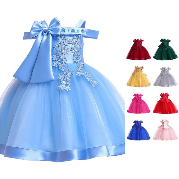 LIIPEE Girls Bow Evening Gown Dress Kids Sleeveless Floral Embroidery Birthday Parties Pageant Princess Dresses With Cake Hem,3-4 Years
