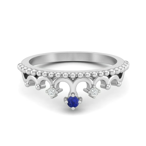 2mm Round Natural Lapis 925 Sterling Silver Women Crown Tiara Valentines Day Gifts Ring