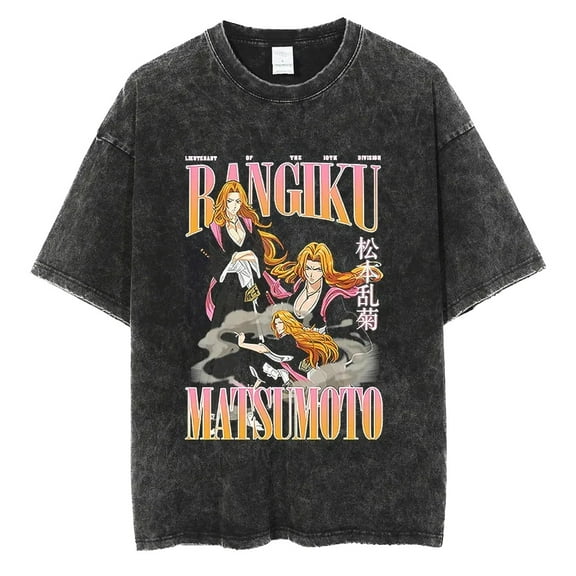 Bleach Men's Cotton Summer T-Shirts Vintage Tee Loose Fit Short Sleeve Casual Tshirts for Men Women L