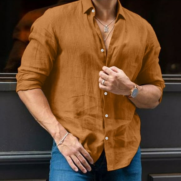 toraway Mens Shirts Casual Stylish Fall Turtle Fall Clothes for Men Male Cotton Linen Solid Casual Plus Size Loose Shirt Mens Stand Collar Long Sleeve Shirt M
