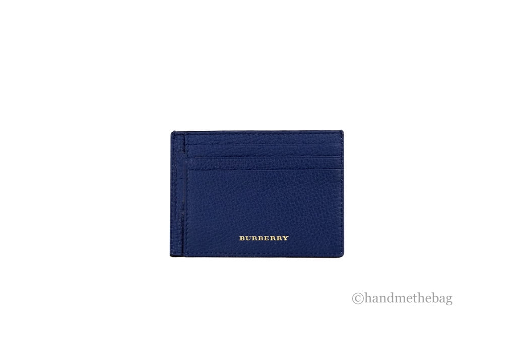 Burberry House Check Chase Deep Blue Grainy Leather Money Clip Card Case  Wallet 