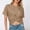 Khaki, variant on Womens Solid Color Crop Tops Knot Front Twist Design Tee Summer Fashion Crewneck Short Sleeve T Shirts Casual Blouse Pullover Shirt