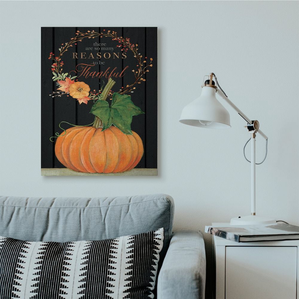 Stupell Industries Reasons To Be Thankful Pumpkin Fall Autumn Seasonal Design Canvas Wall Art by Stephanie Workman Marrott