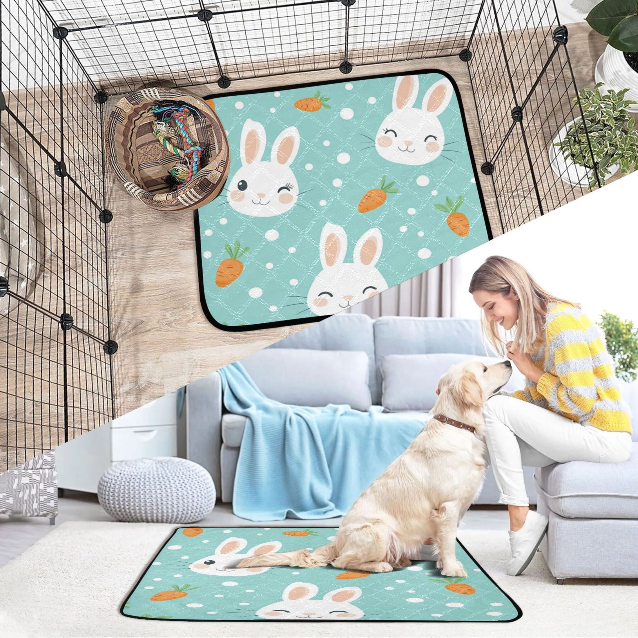 Qxltty Cute Cartoon Rabbit and Carrot Pattern Cat litter Pads Pet Set of 3 Diaper Mats Center Anti-leakage Layer Absorbent Soft and Comfortable