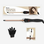9mm Thin Curling Iron Ceramic, 3/8 inch Small Barrel Hair Curling Wand for Long & Short Hair, LCD Display with 9 Heat Setting Include Glove(Golden)