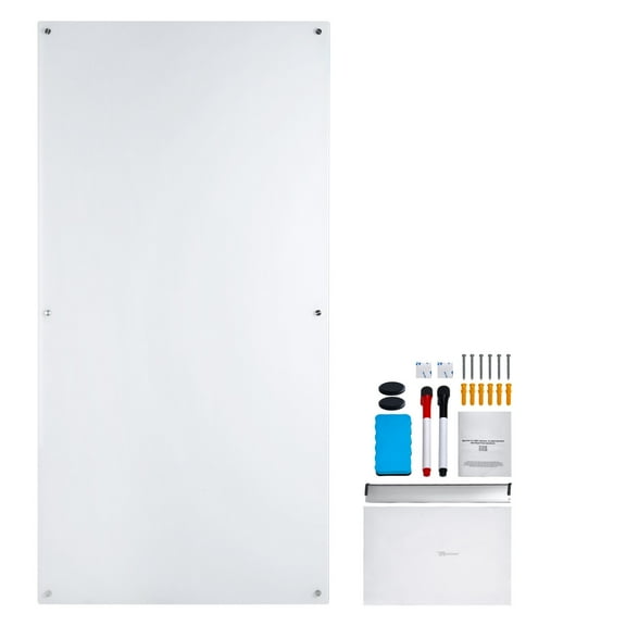 KFFKFF 72" x 36" Magnetic Glass Dry Erase Board Magnetic Mirror Notepad Dry Erase Board Frameless Wall Mount with Tray Large Glass White Board for Office, School & Home