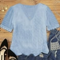 thumbnail image 3 of DuoJiaJ Women's Elegant Lace V Neck Short Sleeve Solid Tops Shirt Blouse Blue L, 3 of 4