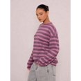 thumbnail image 4 of Women's Striped Sweater Waffle Knit Tops for Women Long Sleeve Shirts Light Weight Fall Tops Rose Red S, 4 of 9