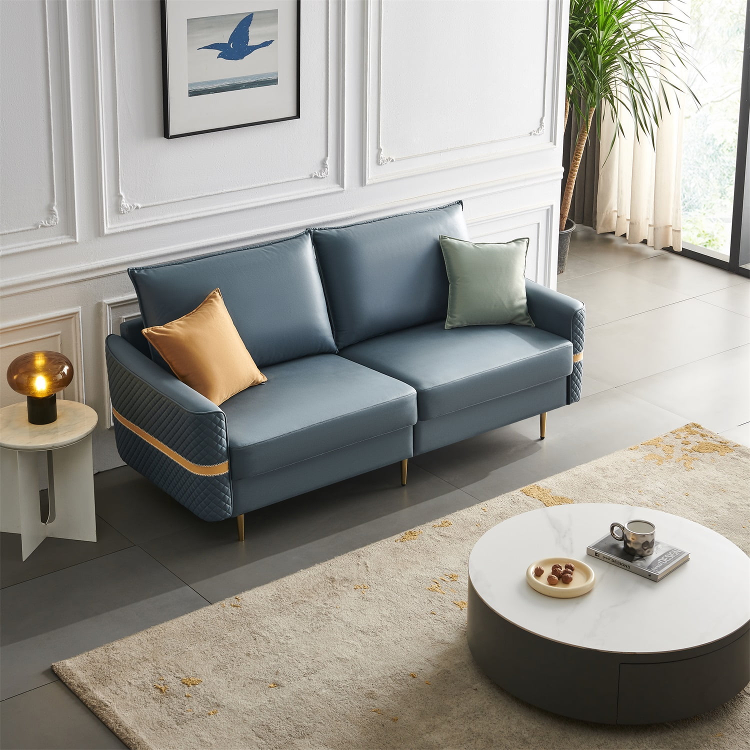 Kadyn Upholstered Loveseat Sofa for Living Room, 2 Seat Couch with 2 Pillows, 73.22" Modern Fabric Sofa, Blue