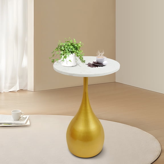 Artificial Marble Sofa Side Table 35x55cm Round Small Coffee Table Gold Base Living Room Table