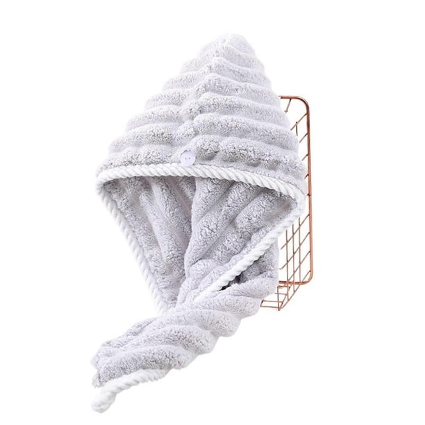 Microfiber Hair Drying Towel for Women Quick Dry Super Absorbent Wrap Cap with Secure Fit Gray