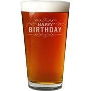 Happy Birthday (English) Etched 16oz Pint Beer Glass