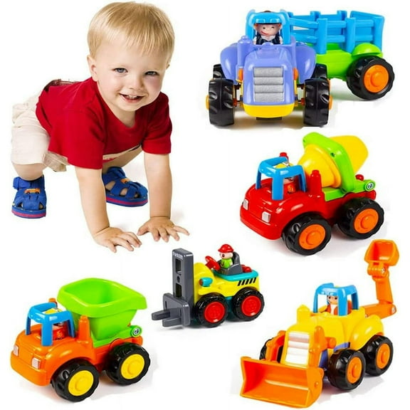 Friction Powered Cars Push and Go Toys Car Construction Vehicles Toys Set for 1 2 3 Year Old Boys Toddlers Baby Kids Gift