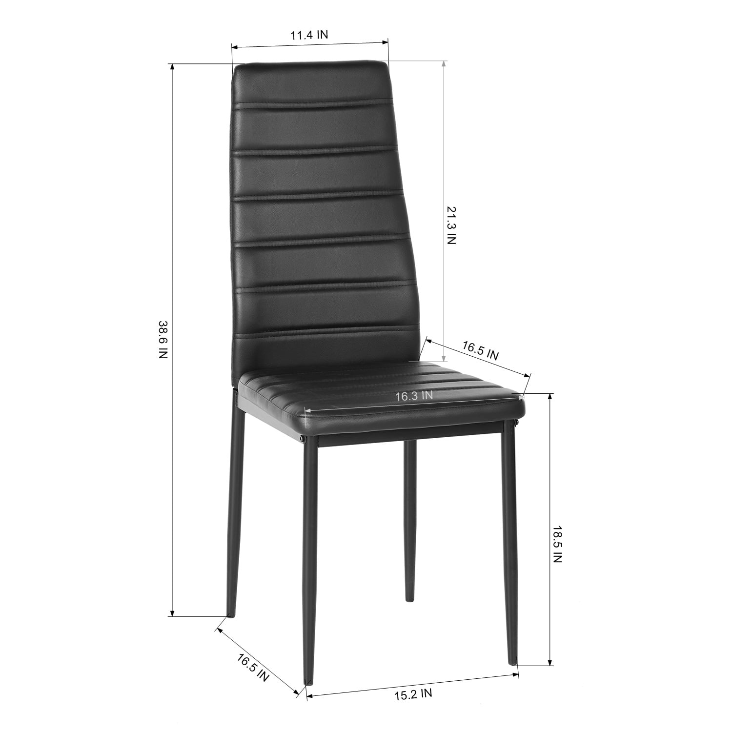 Homy Casa Set of 4 Black Faux Leather Dining Chairs Modern Slim-Back Kitchen & Dining Room Seating