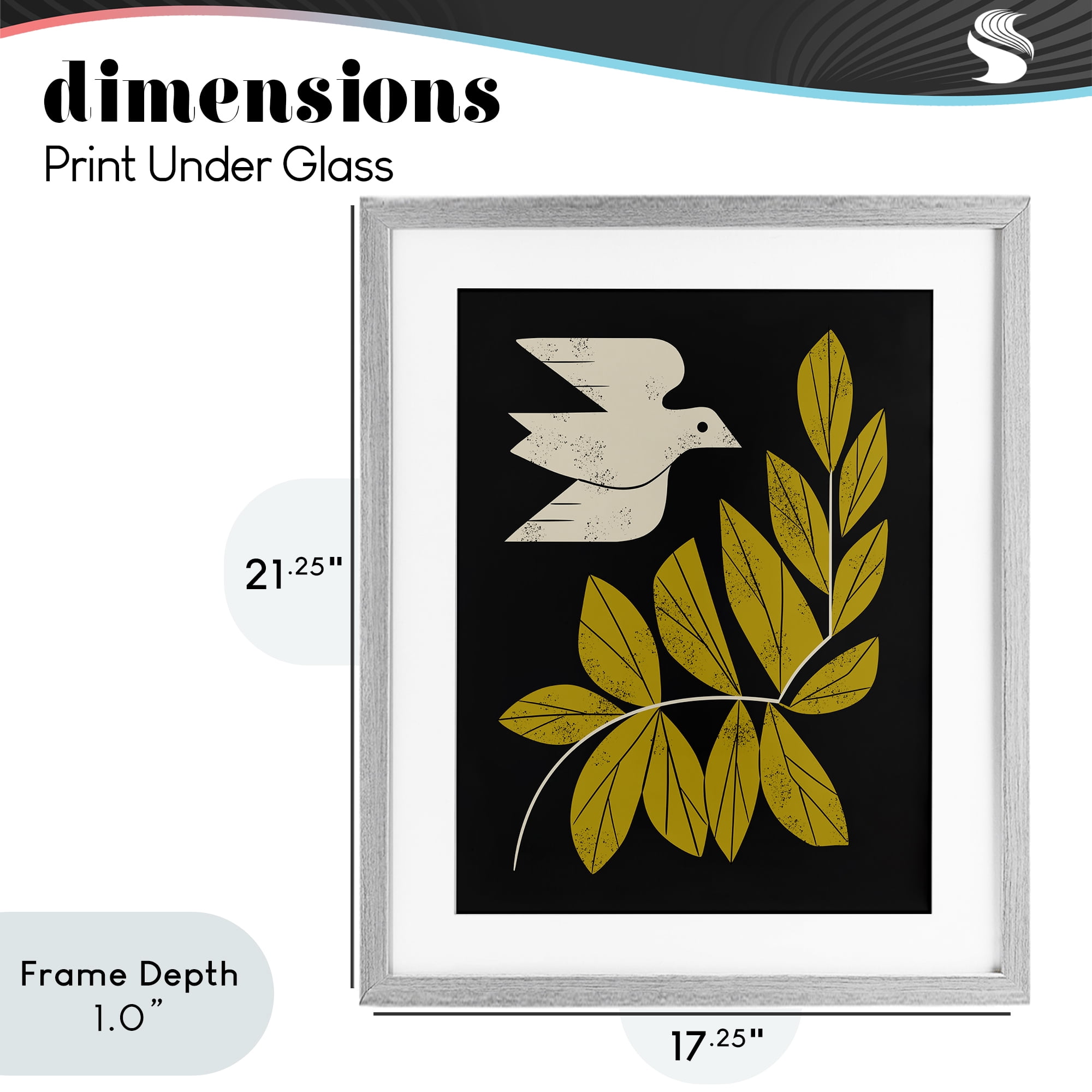 Stupell Industries Midcentury Dove & Branch Gray Framed Print Under Glass, design by Renea L. Thull