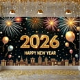 thumbnail image 3 of Golden Sparkling 2026 New Year Banner Fireworks Decor Happy New Year Display Gold Balloons City Skyline 2026 Celebration Background for New Year Party 2026 Celebration New Year Eve, 3 of 9