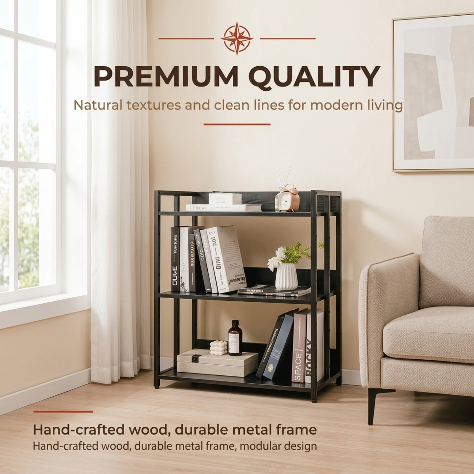 Furnibear 3-Tier Corner Bookshelf with Adjustable Shelves and Anti-Toppling Device for Study for Living Room Home Office Bedroom Display, Black