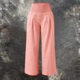 thumbnail image 2 of Women's High Waist Linen Wide Leg Pants Elastic Waist Casual Trousers with Pockets Lightweight by Yigetop Pink XL, 2 of 6