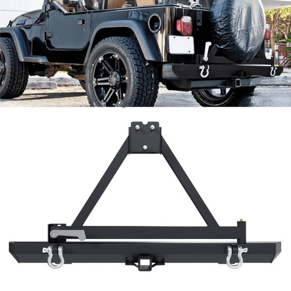 For 1987-2006 Jeep Wrangler TJ YJ Black Rear Bumper W/Tire Carrier & D-ring