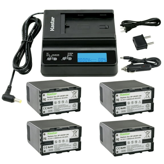 Kastar 4-Pack BP-U60 / BP-U66 Battery and LCD Multifunction Fast Charger Compatible with Sony PXW-Z280, PMW-100, PMW-150, PMW-150P, PMW-160, PMW-200, PMW-300, PMW-300K1, PMW-EX1, PMW-EX1R Camera