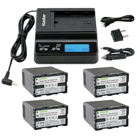 Kastar 4-Pack BP-U66 U60 Battery and LCD Multifunction Fast Charger Compatible with Sony PMW-F3 PMW-F3K PMW-F3L XDCAM EX HD422 PHU-60K ILME-FX6 PXW-FS5 PXW-FS5K PXW-FS5M2 PXW-FS7 PXW-FS7K Camera