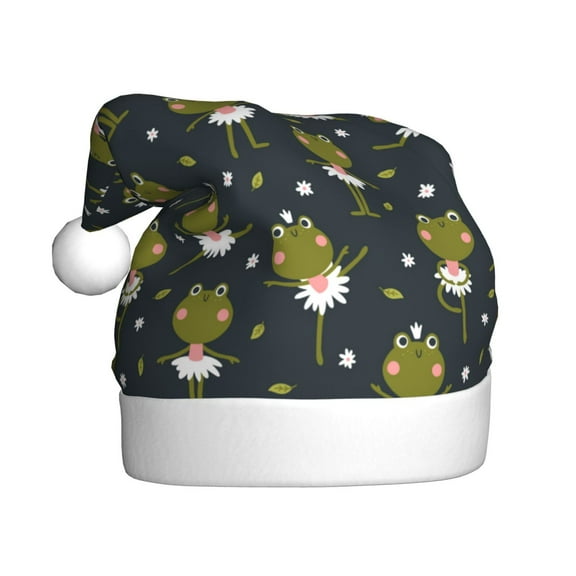 Fuzoiu Ballerina Frogs Print Santa Hat Christmas Hat for Adults,Santa Hats with Pompom, Unisex Xmas Holiday Hat for Christmas New Year Festive Party Supplies