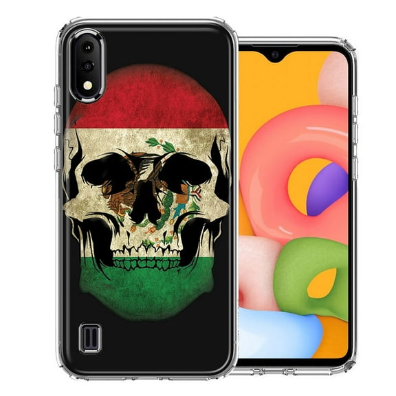MUNDAZE For Samsung A01 Mexico Flag Skull Design Double Layer Phone Case Cover
