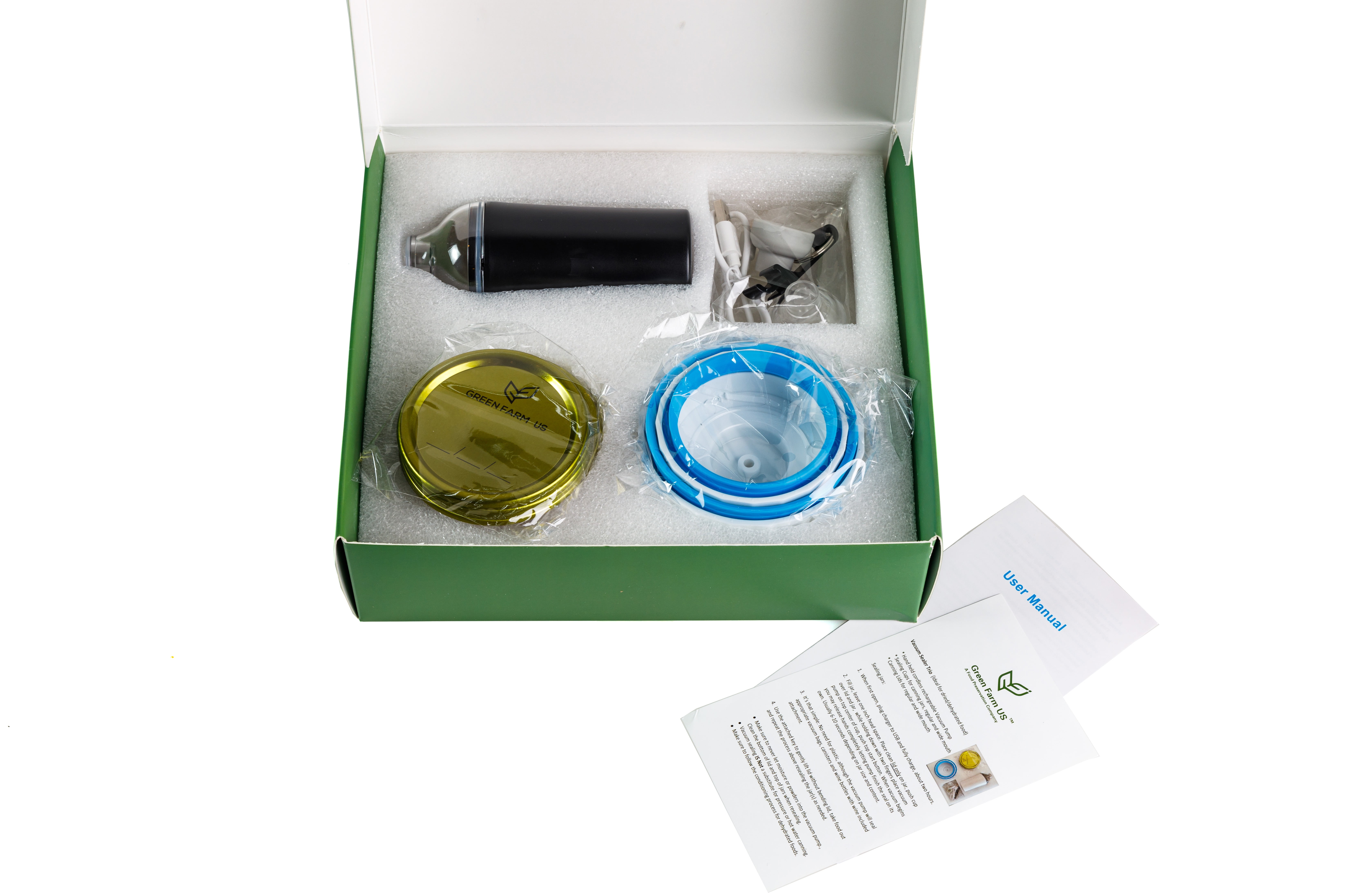 Green Farm US Handheld Vacuum Sealer for Vacuum Sealers, Gold with Rechargeable Pump, Lids, and Seal Cups