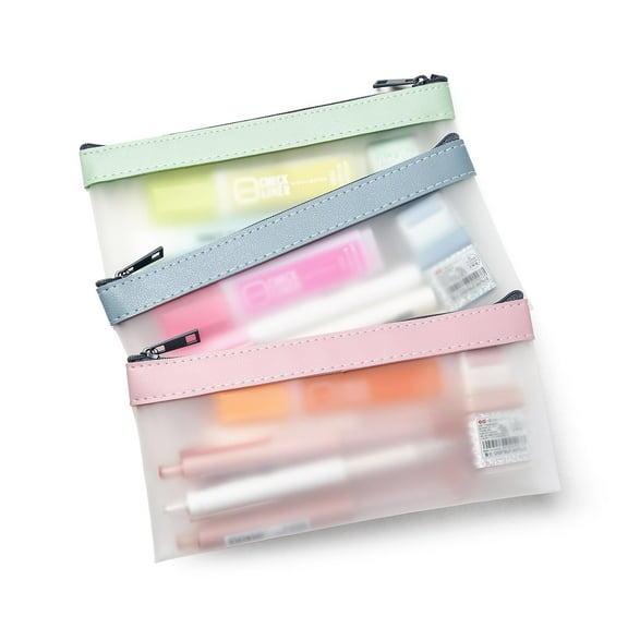 3 Pack Pencil Case Zipper Pencil Pouch, Clear Pen Bag Organizer Stationery Storage Bag