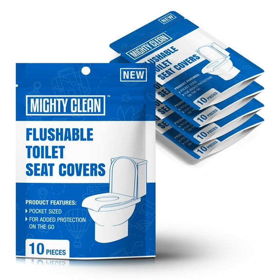 Toilet Seat Covers Flushable (50 Pack) - Upgraded XL Size| Biodegradable Paper Covers for Adults, Kids, Toddlers | Travel Essentials by Mighty Clean
