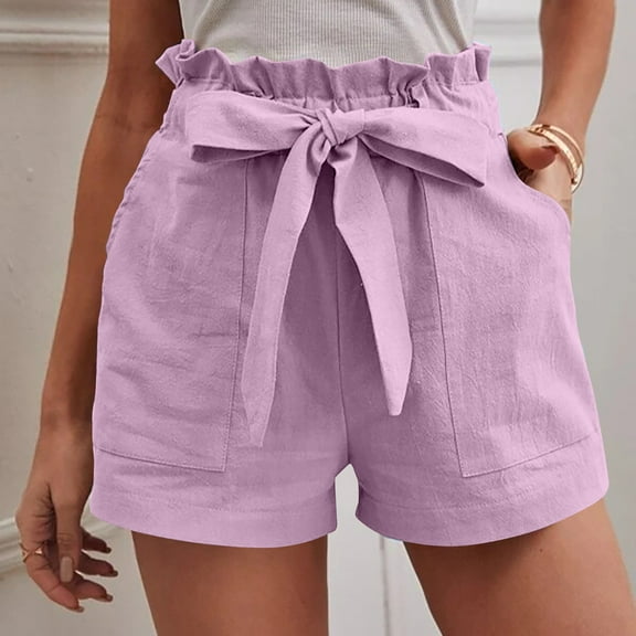 Women's Fashion Solid Color Casual Wide Leg Loose High Waist Lace-up Shorts Summer Workout Casual Lounge Shorts for Women Watermelon Red L