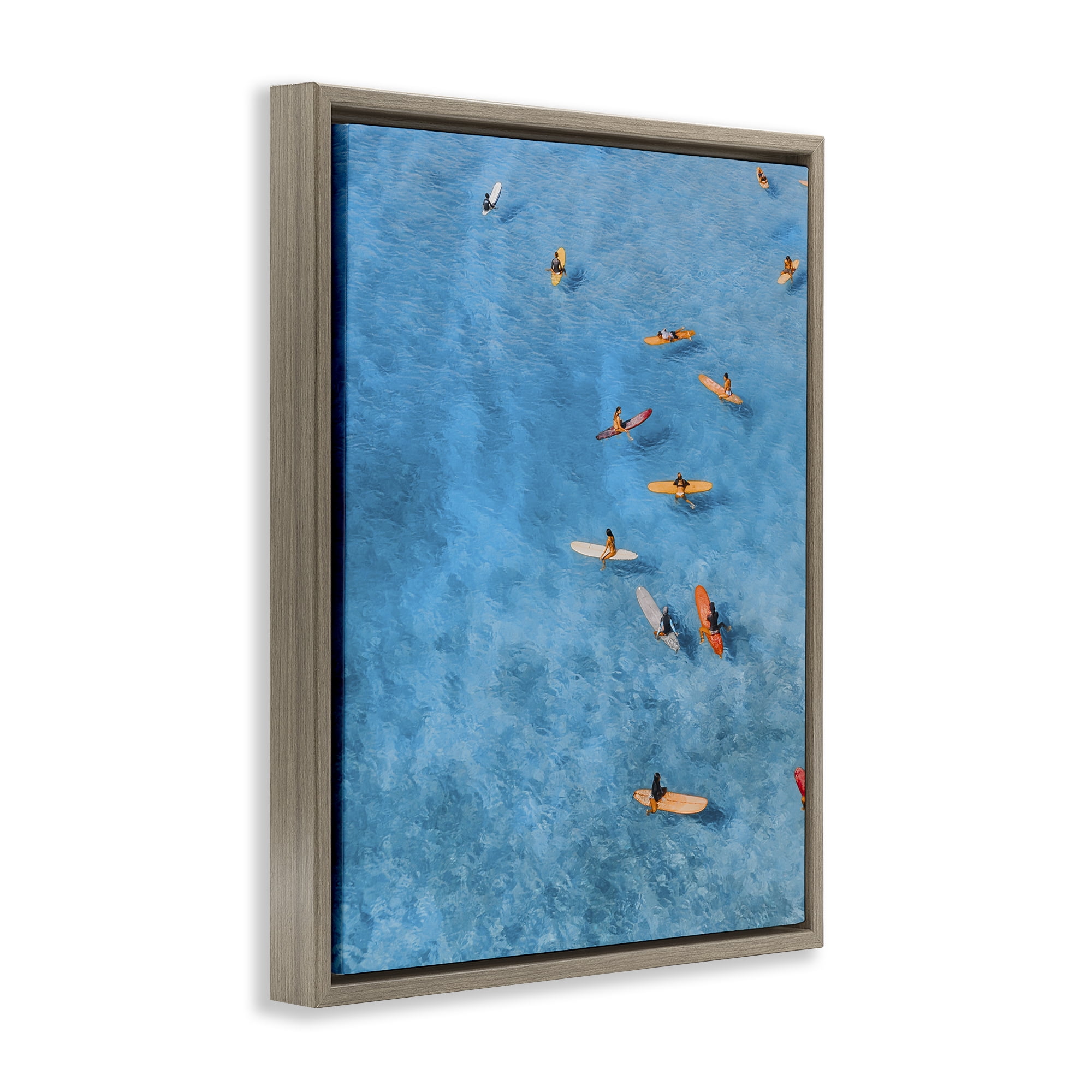 Stupell Industries Leisurely Surfers on Sea Brown Framed Floater Canvas Wall Art, design by Jesse Keith