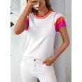thumbnail image 2 of Women'S Color Block Tops Casual Crewneck Short Sleeve Pullover Sweater Knit Beach Vacation Clothes White S, 2 of 9