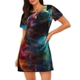 thumbnail image 1 of Vsdgher Motif Portrait de Chat Néon Chemise de Nuit à Manches Courtes Col Rond Mignonne Robe de Nuit Confortable, 1 of 6