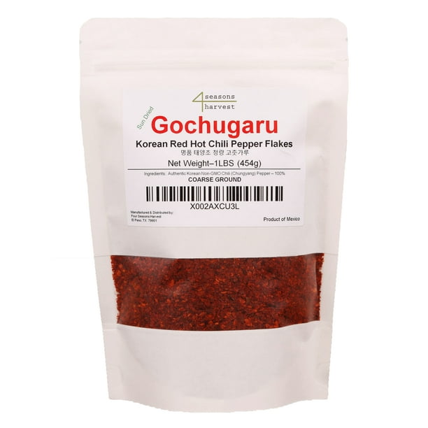 Korean Chili Powder Gochugaru Sun Dried NonGMO Red Pepper Flakes Coarse Gound (1LBS