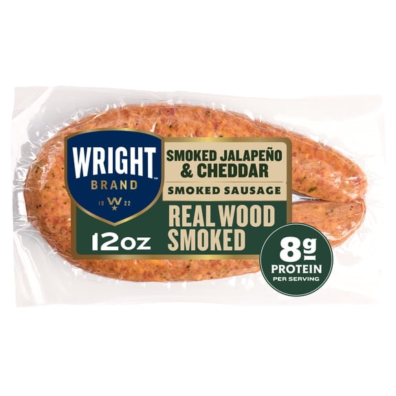Wright Brand Real Wood Smoked Jalapeno & Cheddar Smoked Sausage Rope, Fully Cooked, 12 oz, Refrigerated