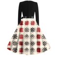 thumbnail image 3 of Christmas Dresses for Women Women's Fashion Round Neck Casual Slim Christmas Printed Long Sleeve Dresses with Square Collar for Christmas Party,Beige,L, 3 of 4