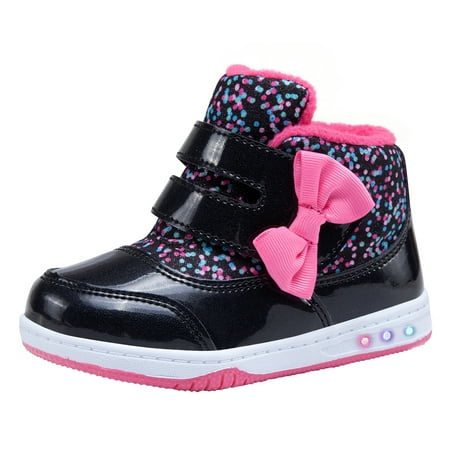 

NEWMALL Toddle Girls LED Sneaker Light Up Flashing Kids Winter Cotton Padder Shoes (8 Toddler black)