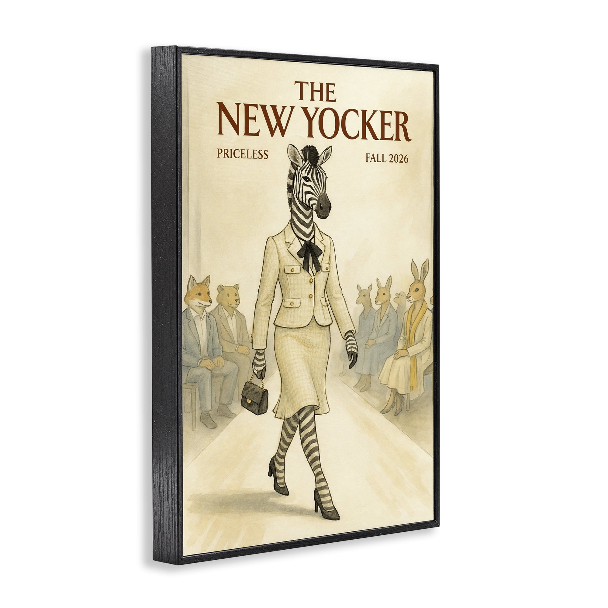 Stupell Industries New Yocker Zebra Model Black Framed Giclee Art, design by Grotto Studios