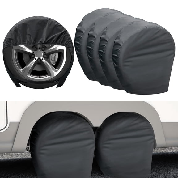 Jorohiker Camper Tire Covers 4 Pack, RV Trailer Wheel Tire Cover Travel Boat Trailer Tire Covers Accessories for Trucks Storage, SUV, Jeep, Outside Tyre Cover Fits Tire Diameters 27-29 Inches(Black)
