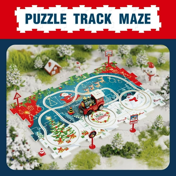 Meitianfacai Christmas Puzzle Rail Car Puzzle Retro Electric Versatile Splicing Board Rail Car Children's Toy Gifts For Family Children And Friend, Blue