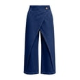 thumbnail image 4 of CIENVNSTG Womens Solid Color Cropped Straight Leg Jeans High Waisted Wrap Cross Front Denim Pants with Button Front and Side Pockets Dark Blue S, 4 of 8