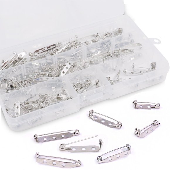 Rustark 120 piezas de 3 tamaños de broche de cierre trasero en tono plateado para insignias, manualidades, joyería, manualidades, costura, tela, ramillete, pequeño/mediano/grande