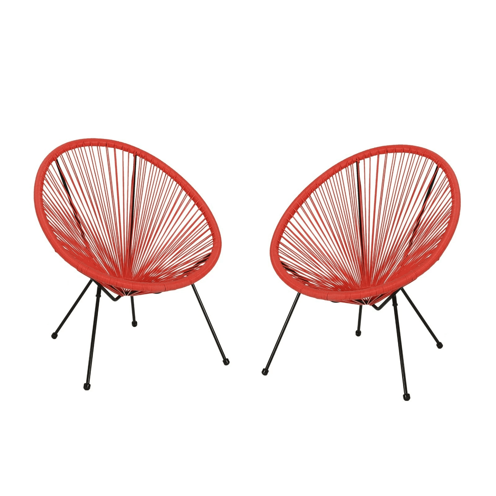 Euroco Rattan Patio Chairs Set of 2,Outdoor Woven Basket Club Chairs with Metal Frame for Living room Backyard Garden,All-weather Wicker,Red