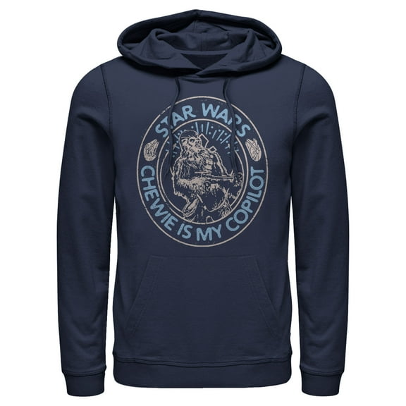 Men's Star Wars: The Rise of Skywalker Chewie Copilot  Pull Over Hoodie Navy Blue Medium