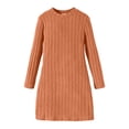 thumbnail image 4 of XXWXYD Little Girls Fall Winter Knit Dress Long Sleeve Crewneck Solid Color A Lined Midi Dress Kids Casual Warm Knitwear Sweater Gown Winter Wear Cold Weather, 4 of 4