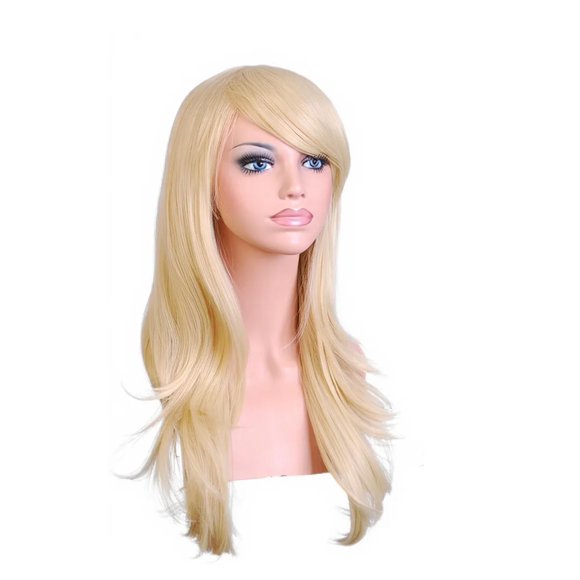 Peluca Ondulada Larga y Rizada para Cosplay, Peluca Rubia Larga con Flequillo para Mujer, Peluca Rubia Ondulada y Rizada, Pelucas de Halloween de Cabeza Completa para Mujer, 70cm(Rubio claro)