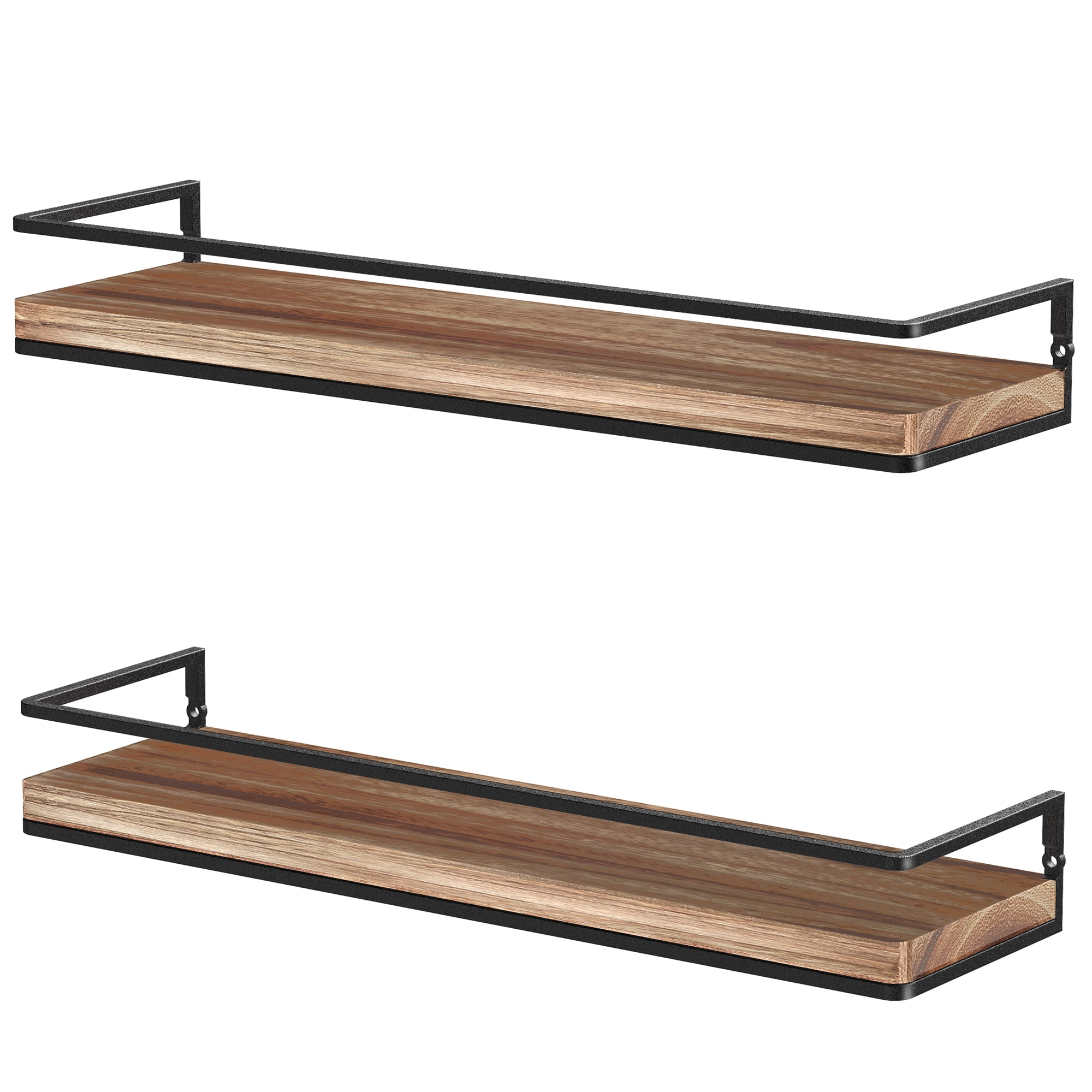 Meangood Floating Shelves Wall Mounted Set of 2, Rustic Wood Wall Storage Shelves for Bedroom,Living Room,Bathroom, Kitchen Torched Wood